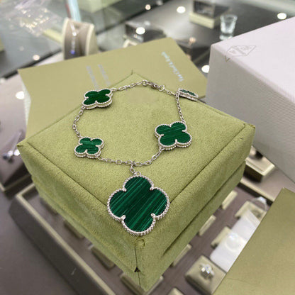 [Am jewelry]CLOVER 5 MOTIFS SIVLER MALACHITE BRACELET