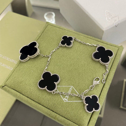 [Am jewelry]CLOVER 5 MOTIFS SIVLER ONYX BRACELET