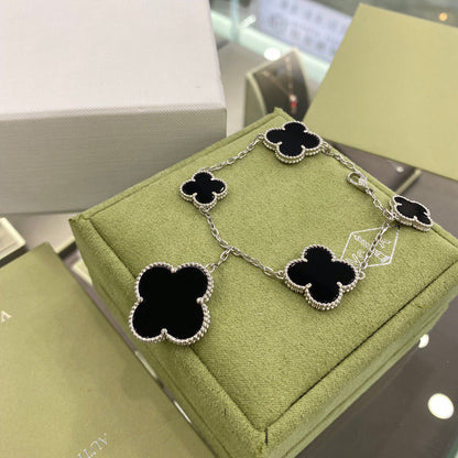 [Am jewelry]CLOVER 5 MOTIFS SIVLER ONYX BRACELET