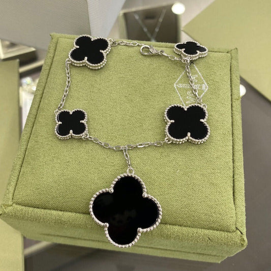 [Am jewelry]CLOVER 5 MOTIFS SIVLER ONYX BRACELET