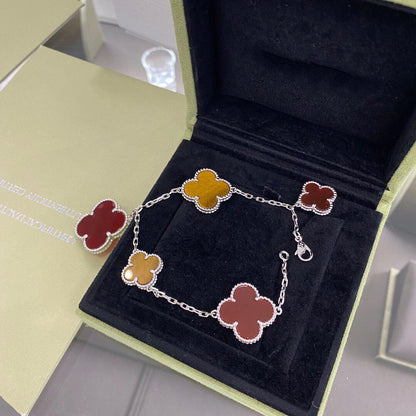 [Am jewelry]CLOVER 5 MOTIFS SIVLER CARNELIAN TIGER EYE BRACELET