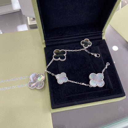 [Am jewelry]CLOVER 5 MOTIFS SIVLER DARK MOP BRACELET