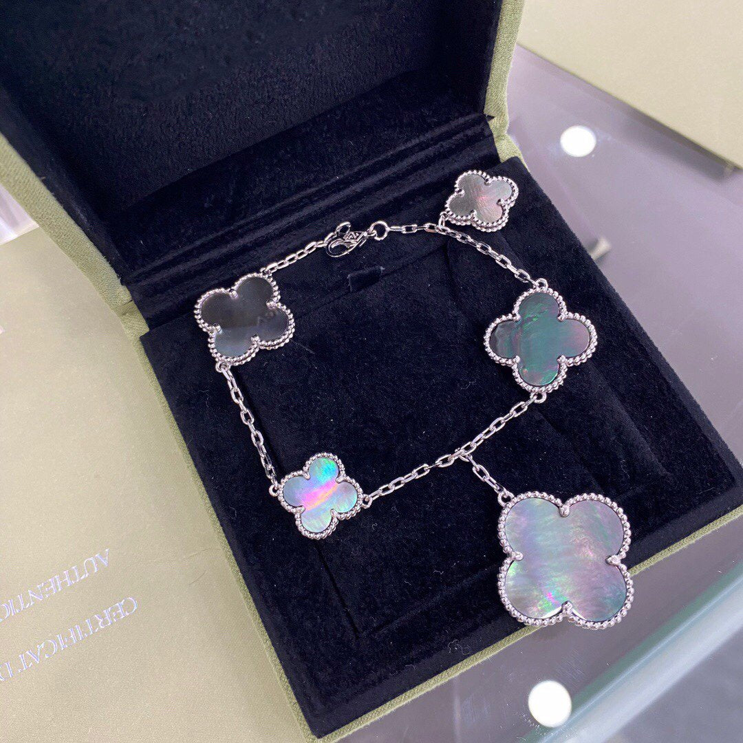 [Am jewelry]CLOVER 5 MOTIFS SIVLER DARK MOP BRACELET