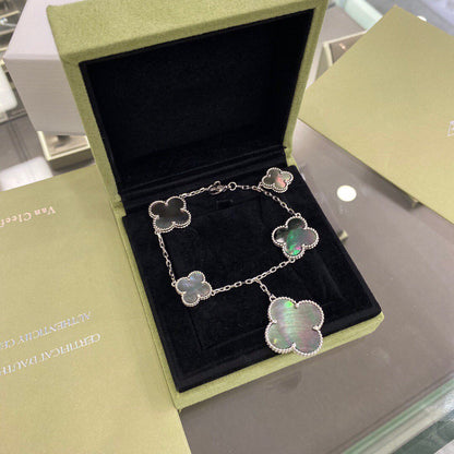 [Am jewelry]CLOVER 5 MOTIFS SIVLER DARK MOP BRACELET