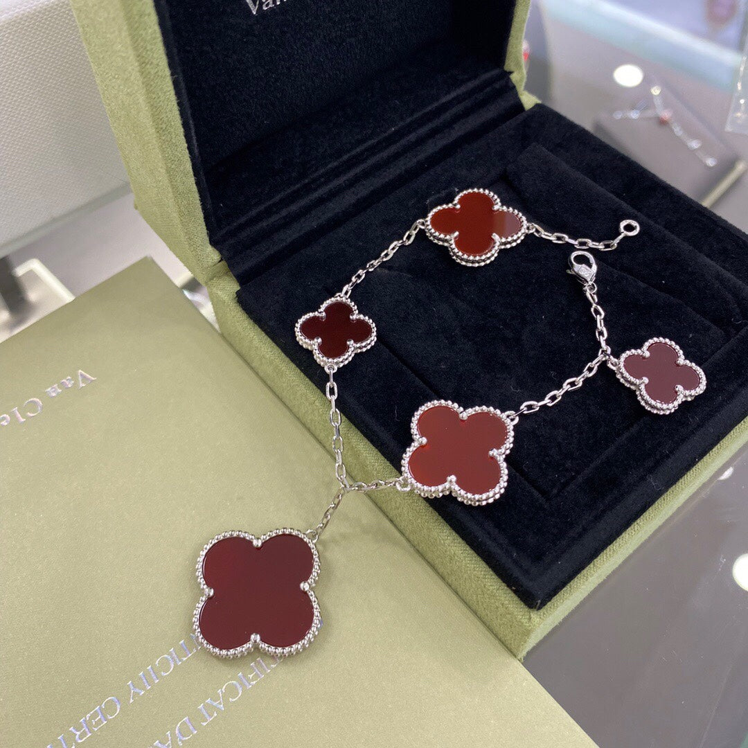 [Am jewelry]CLOVER 5 MOTIFS SIVLER CARNELIAN BRACELET