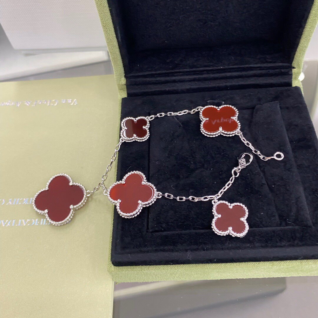 [Am jewelry]CLOVER 5 MOTIFS SIVLER CARNELIAN BRACELET