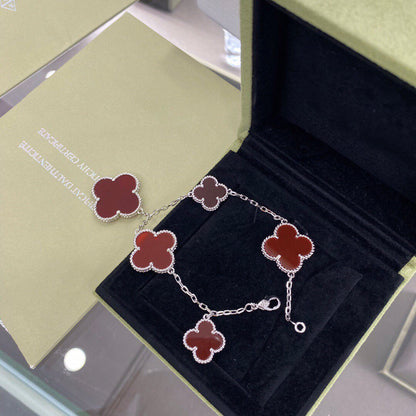 [Am jewelry]CLOVER 5 MOTIFS SIVLER CARNELIAN BRACELET