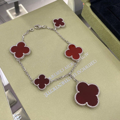 [Am jewelry]CLOVER 5 MOTIFS SIVLER CARNELIAN BRACELET
