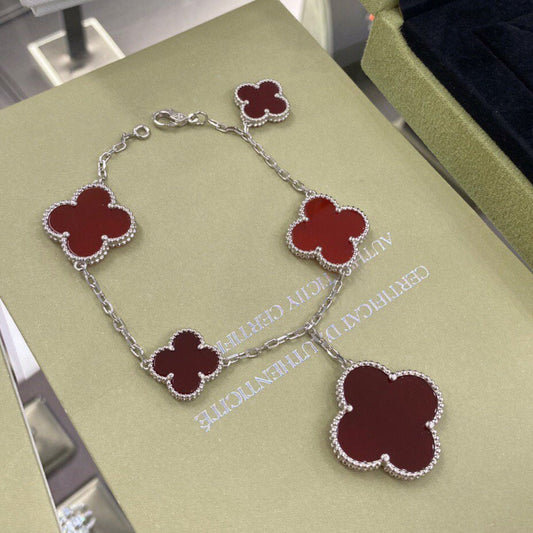 [Am jewelry]CLOVER 5 MOTIFS SIVLER CARNELIAN BRACELET