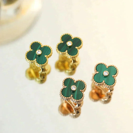 [Am jewelry]CLOVER MEDIUM 1 MOTIFS MALACHITE DIAMOND EARRINGS