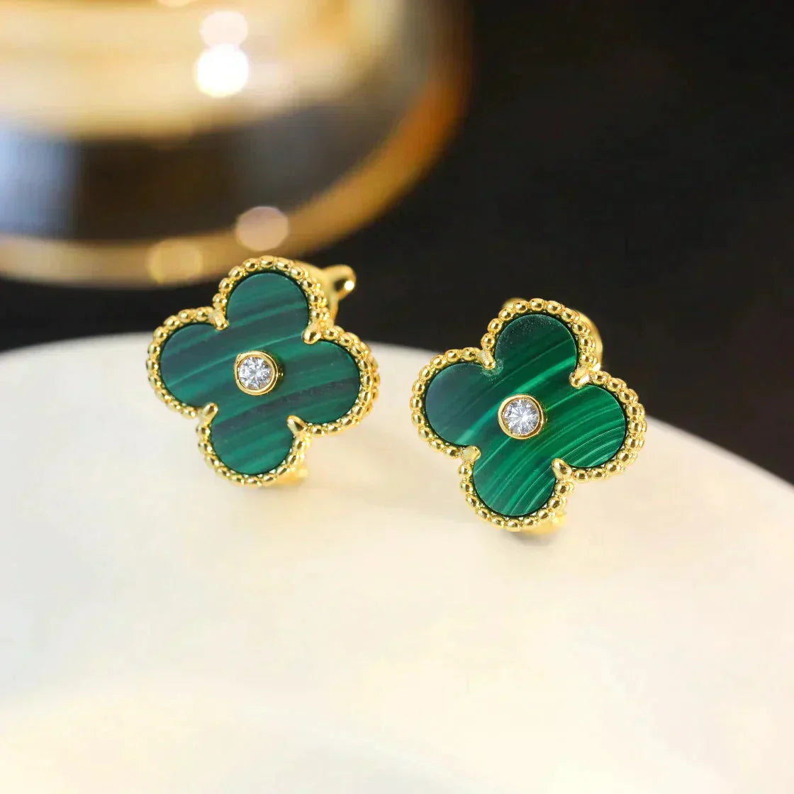 [Am jewelry]CLOVER MEDIUM 1 MOTIFS MALACHITE DIAMOND EARRINGS
