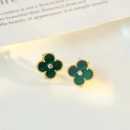 [Am jewelry]CLOVER MEDIUM 1 MOTIFS MALACHITE DIAMOND EARRINGS