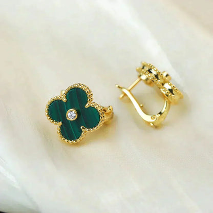 [Am jewelry]CLOVER MEDIUM 1 MOTIFS MALACHITE DIAMOND EARRINGS