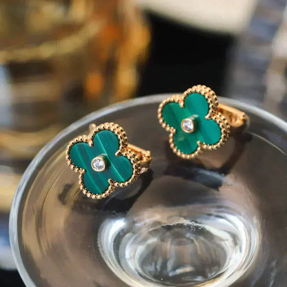 [Am jewelry]CLOVER MEDIUM 1 MOTIFS MALACHITE DIAMOND EARRINGS