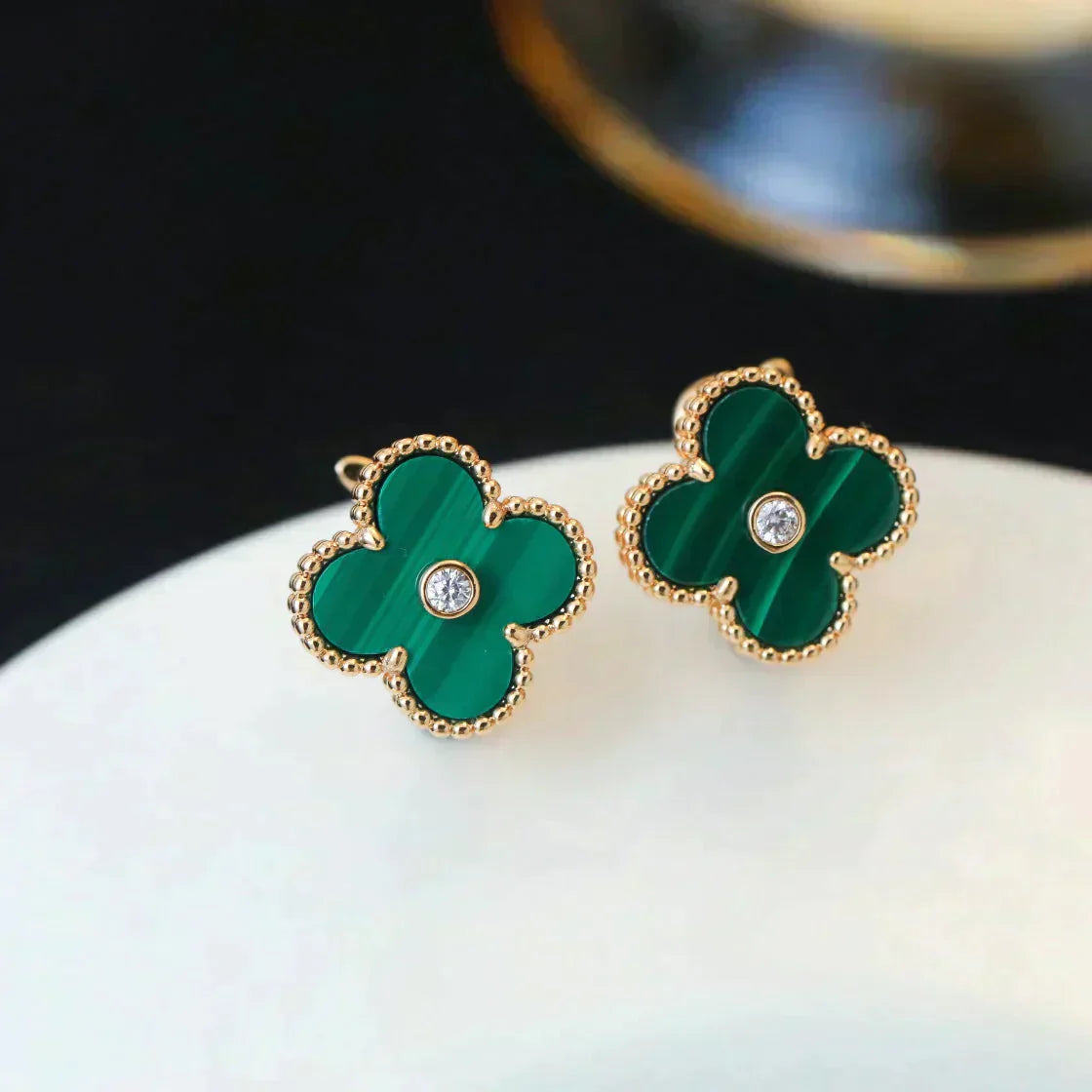 [Am jewelry]CLOVER MEDIUM 1 MOTIFS MALACHITE DIAMOND EARRINGS