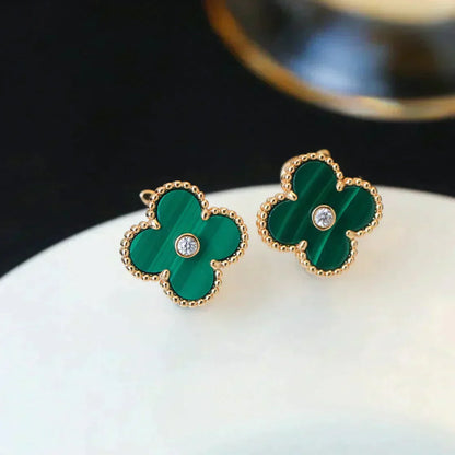 [Am jewelry]CLOVER MEDIUM 1 MOTIFS MALACHITE DIAMOND EARRINGS
