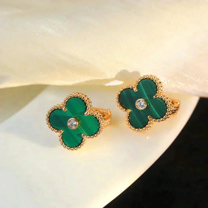 [Am jewelry]CLOVER MEDIUM 1 MOTIFS MALACHITE DIAMOND EARRINGS