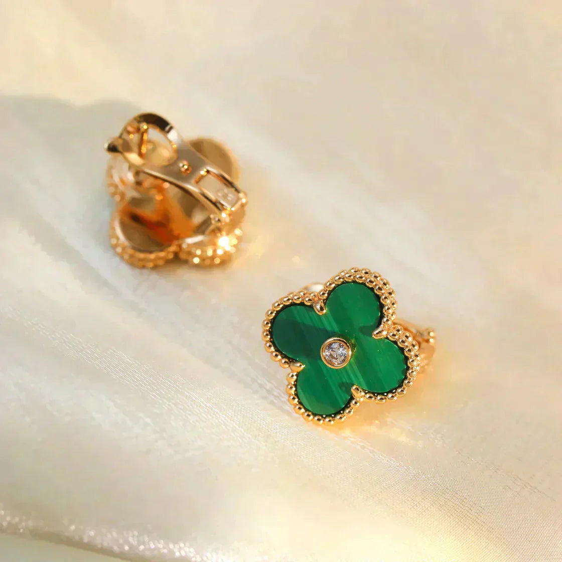 [Am jewelry]CLOVER MEDIUM 1 MOTIFS MALACHITE DIAMOND EARRINGS