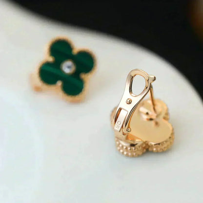 [Am jewelry]CLOVER MEDIUM 1 MOTIFS MALACHITE DIAMOND EARRINGS