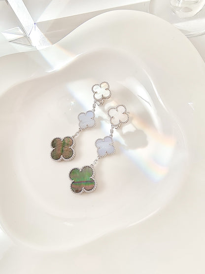 [Am jewelry]CLOVER 3 MOTIFS CHALCEDONY DARK MOP SILVER EARRINGS
