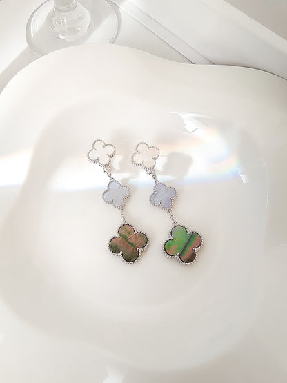 [Am jewelry]CLOVER 3 MOTIFS CHALCEDONY DARK MOP SILVER EARRINGS