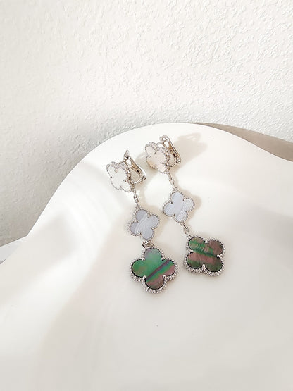 [Am jewelry]CLOVER 3 MOTIFS CHALCEDONY DARK MOP SILVER EARRINGS