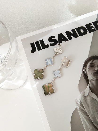 [Am jewelry]CLOVER 3 MOTIFS CHALCEDONY DARK MOP SILVER EARRINGS