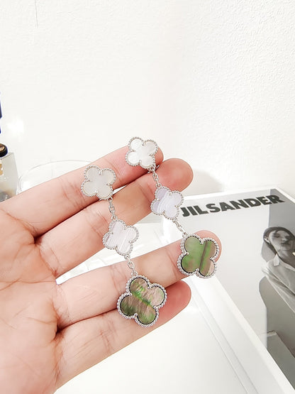 [Am jewelry]CLOVER 3 MOTIFS CHALCEDONY DARK MOP SILVER EARRINGS