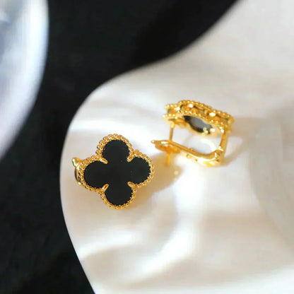 [Am jewelry]CLOVER MEDIUM 1 MOTIFS  ONYX STUD EARRINGS