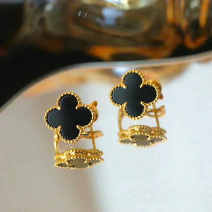 [Am jewelry]CLOVER MEDIUM 1 MOTIFS  ONYX STUD EARRINGS