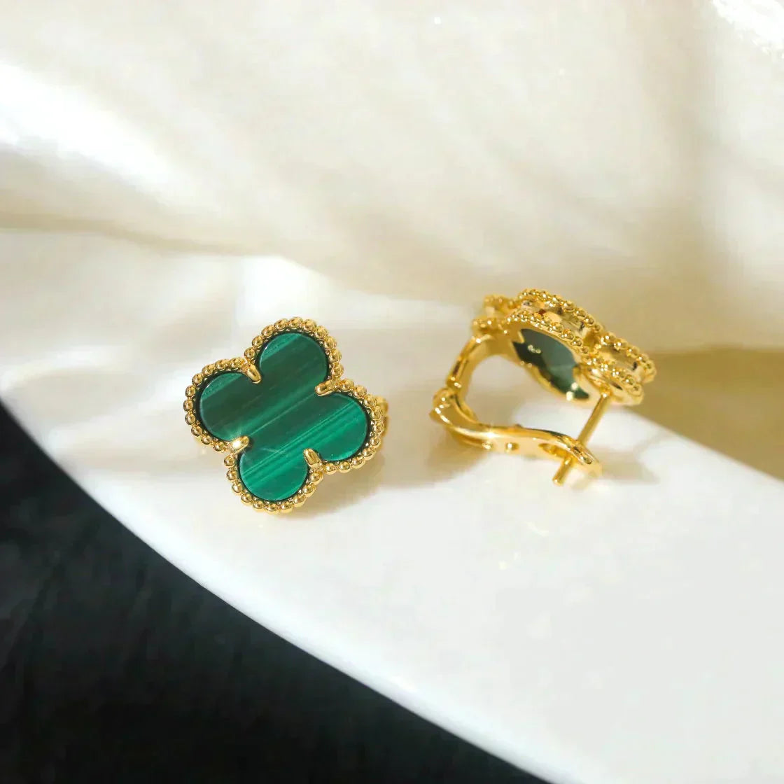[Am jewelry]CLOVER MEDIUM 1 MOTIFS MALACHITE  EARRINGS