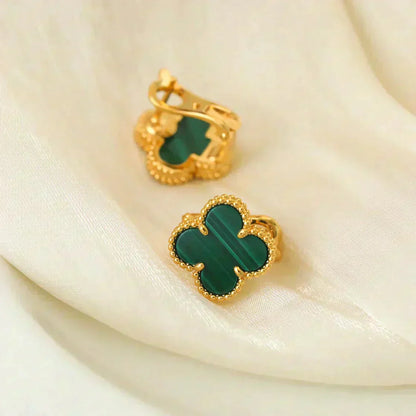 [Am jewelry]CLOVER MEDIUM 1 MOTIFS MALACHITE  EARRINGS