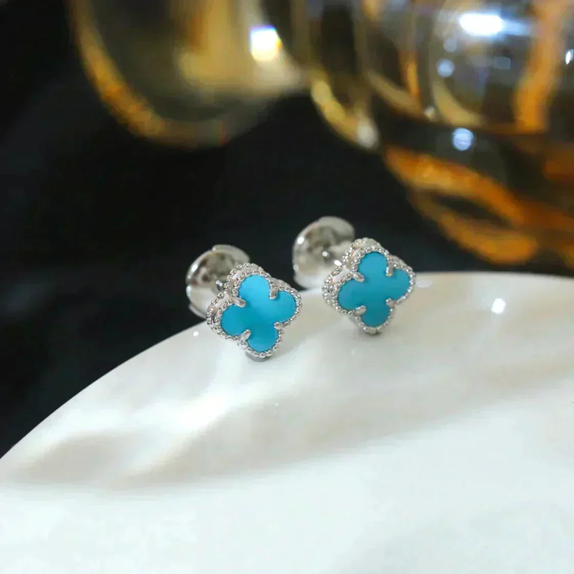 [Am jewelry]CLOVER MINI TUROUOISE SILVER STUD EARRINGS