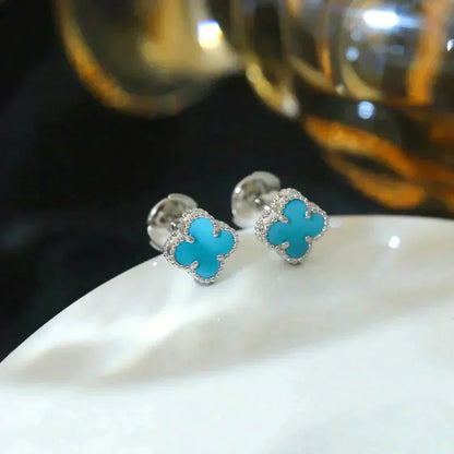 [Am jewelry]CLOVER MINI TUROUOISE SILVER STUD EARRINGS