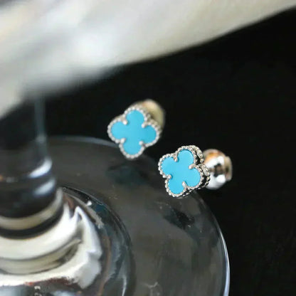 [Am jewelry]CLOVER MINI TUROUOISE SILVER STUD EARRINGS