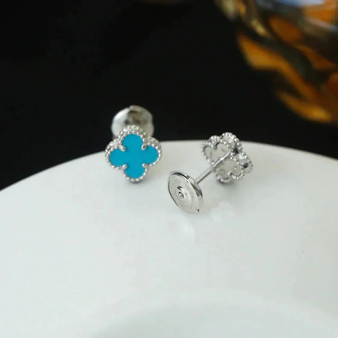 [Am jewelry]CLOVER MINI TUROUOISE SILVER STUD EARRINGS