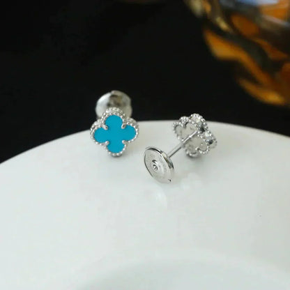 [Am jewelry]CLOVER MINI TUROUOISE SILVER STUD EARRINGS