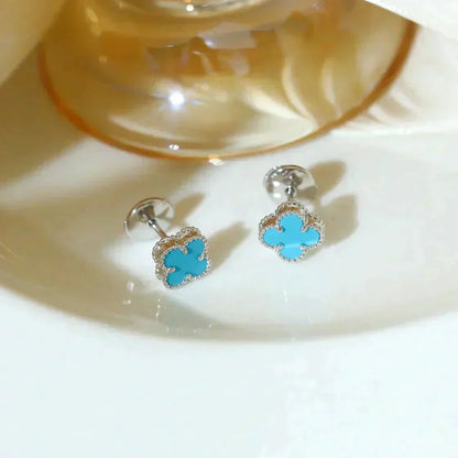 [Am jewelry]CLOVER MINI TUROUOISE SILVER STUD EARRINGS