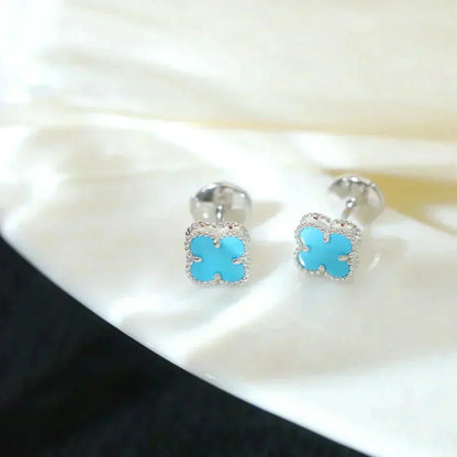 [Am jewelry]CLOVER MINI TUROUOISE SILVER STUD EARRINGS