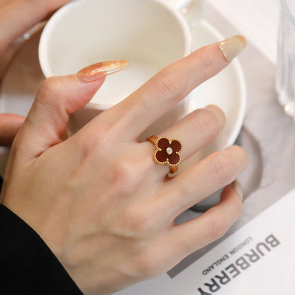 [Am jewelry]CLOVER CARNELIAN RING ROSE GOLD DIAMOND