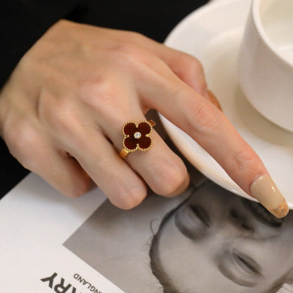 [Am jewelry]CLOVER CARNELIAN RING ROSE GOLD DIAMOND