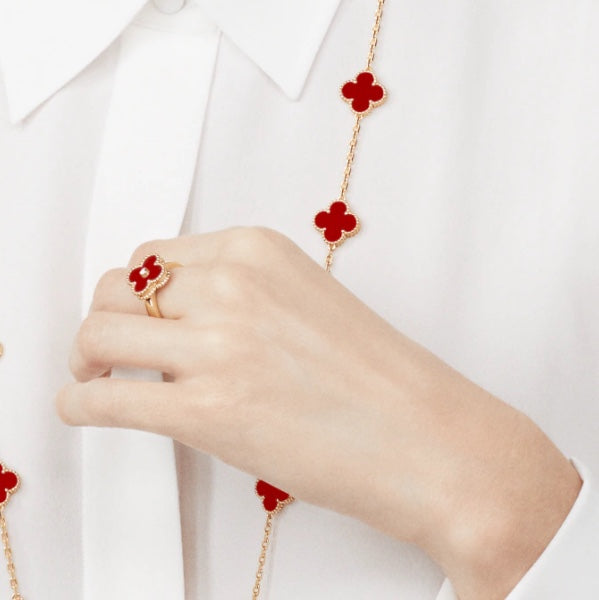 [Am jewelry]CLOVER CARNELIAN RING ROSE GOLD DIAMOND
