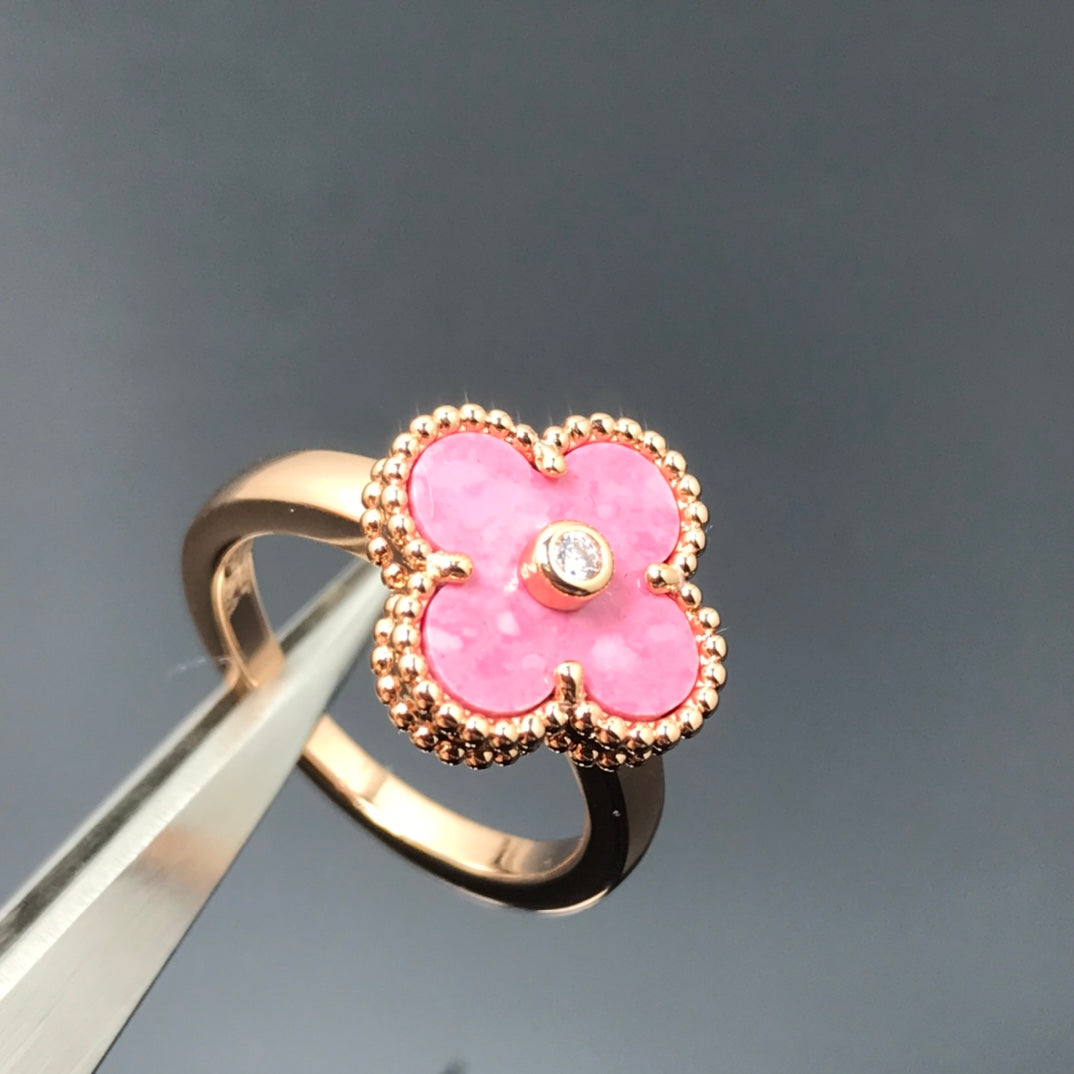 [Am jewelry]CLOVER RHODONITE ROSE GOLD RING