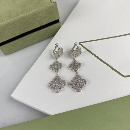 [Am jewelry]CLOVER 3 MOTIF DIAMOND SILVER DROP EARRINGS