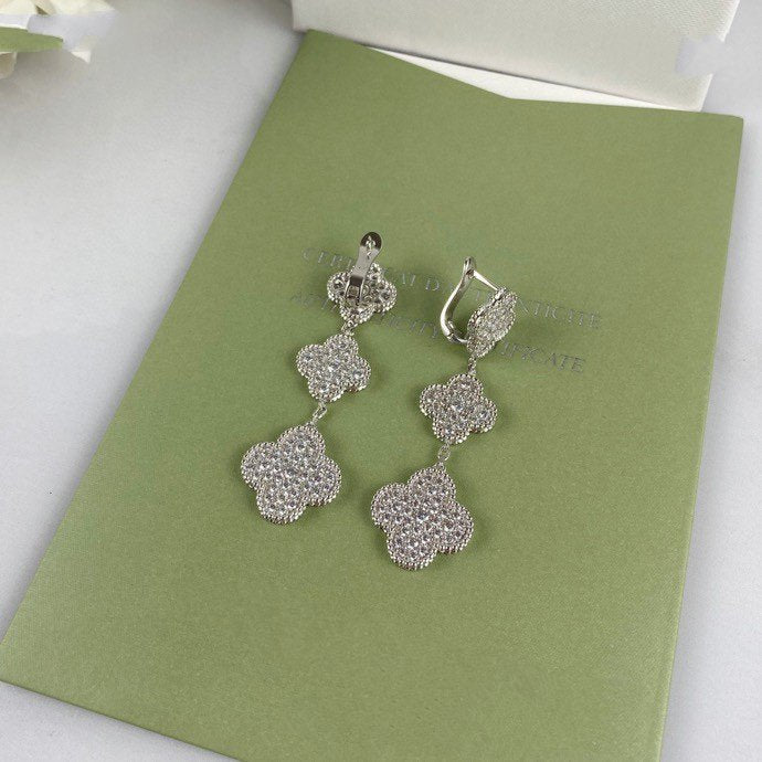 [Am jewelry]CLOVER 3 MOTIF DIAMOND SILVER DROP EARRINGS