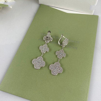 [Am jewelry]CLOVER 3 MOTIF DIAMOND SILVER DROP EARRINGS