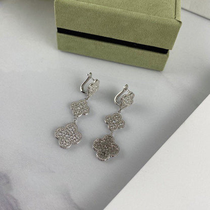 [Am jewelry]CLOVER 3 MOTIF DIAMOND SILVER DROP EARRINGS