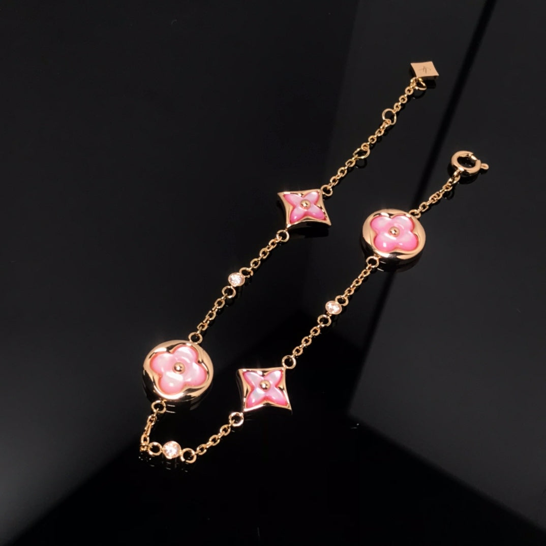 [Am jewelry]STAR AND SUN 4 MOTIF PINK MOP PINK GOLD BRACELET