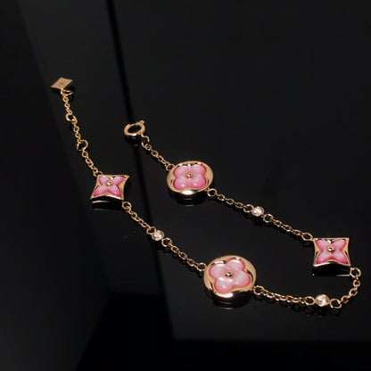 [Am jewelry]STAR AND SUN 4 MOTIF PINK MOP PINK GOLD BRACELET