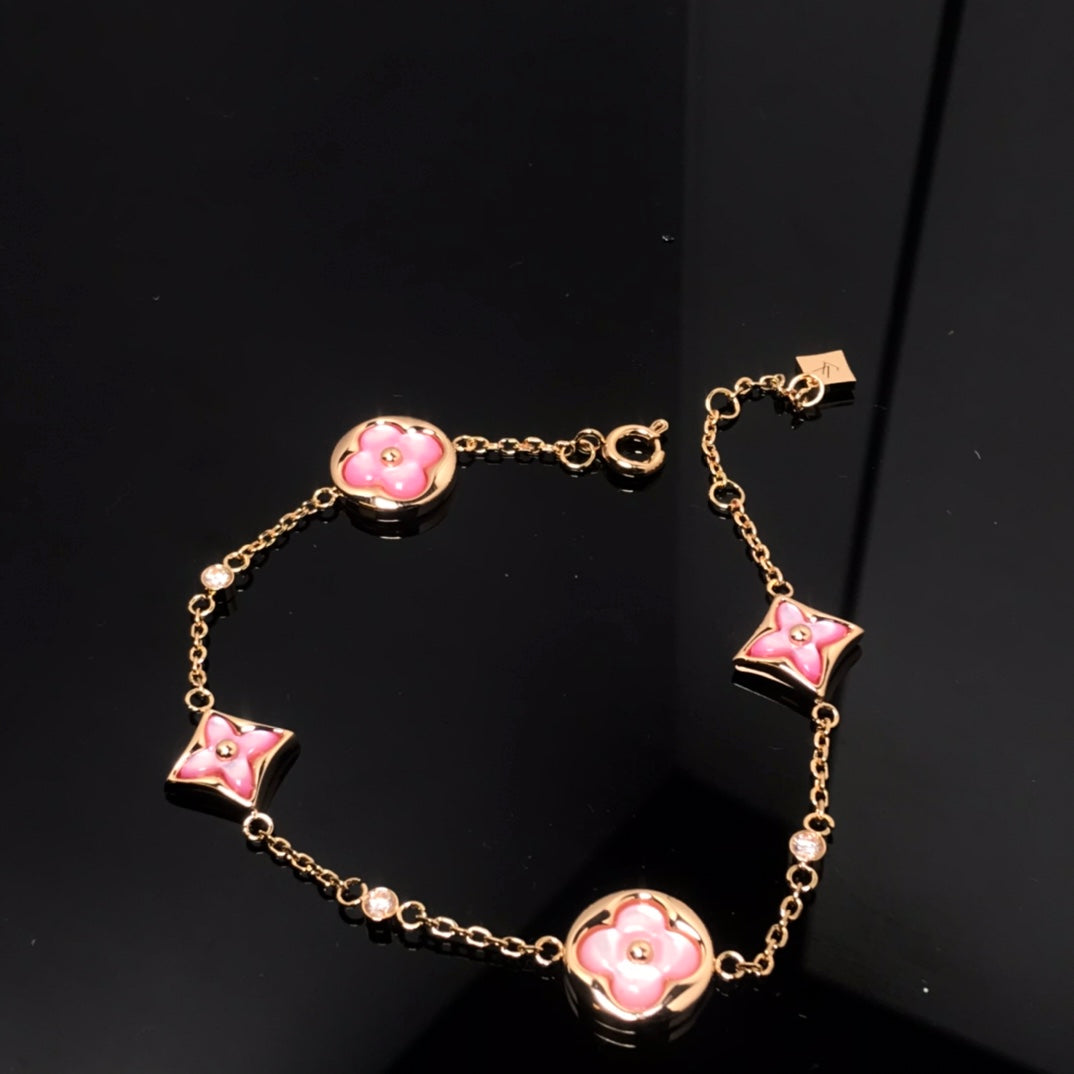 [Am jewelry]STAR AND SUN 4 MOTIF PINK MOP PINK GOLD BRACELET